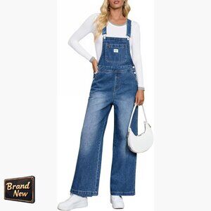 Women's Denim Overalls Jumpsuit Wide Leg Loose Fit Adjustable Straps Pockets